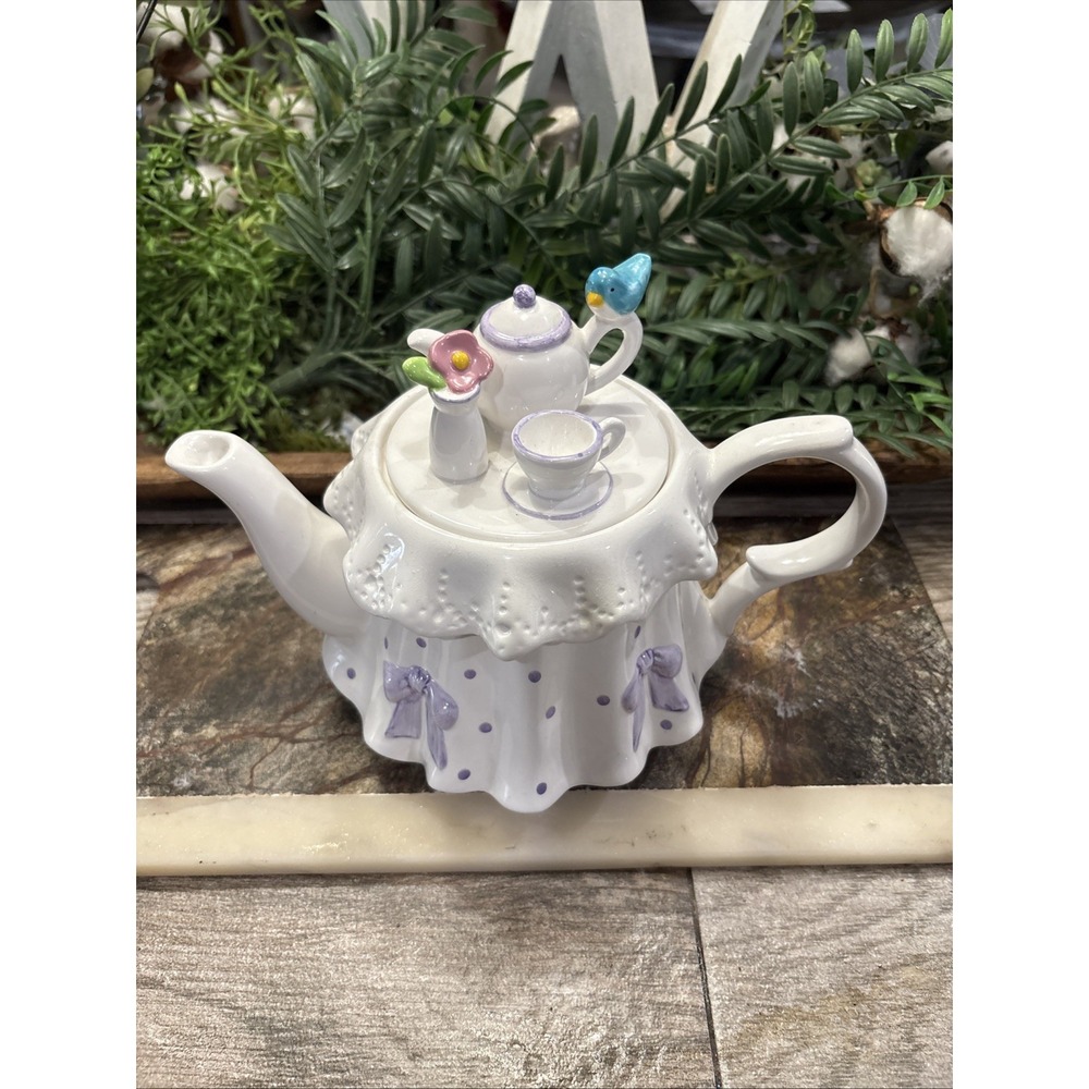 Tea Party Teapot by Teleflora, Lavender Polka Dots Novelty